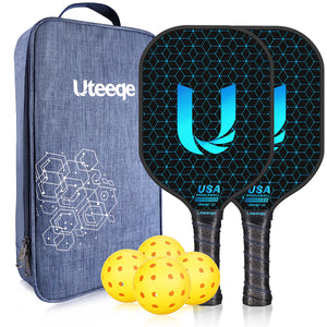 Uteeqe Pickleball Paddle Set of 2 with 4 Balls & Carrying Bag